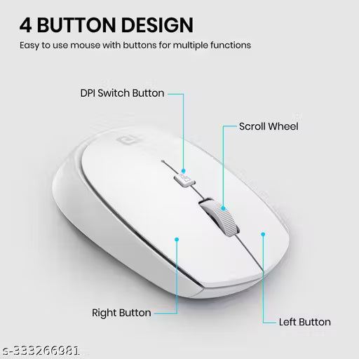 Portronics Toad 23 Wireless Optical Mouse with 2.4GHz, USB Nano Dongle, Optical Orientation, Click Wheel, Adjustable DPI(White)
