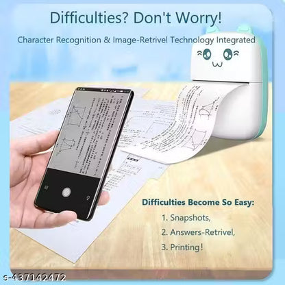 Portable Mini Thermal Printer - Wireless Inkless Bluetooth Pocket Printer for Photos, Notes, Lists, Memos, QR Codes, Receipt, Tags, Barcode Labels Compatible with iOS, Android